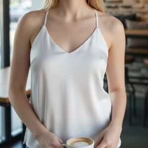 0⁰C Zero Degrees Celcius Large White Cami Tank Top Satin Blouse  V-Neck Camisole